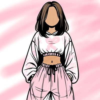 realistic girl faceless with baggy pants and a crop top