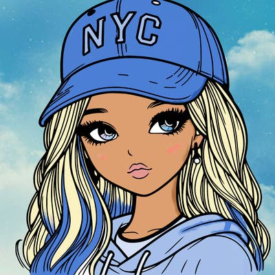 realistic girl wearing and nyc cap