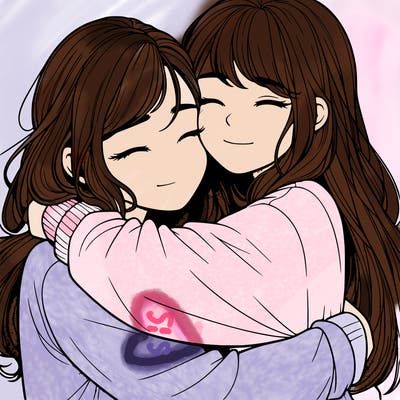 realistic two girls hugging