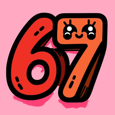 the numbers 67