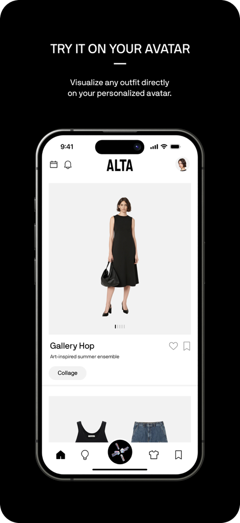 Alta Daily - Alta Daily app interface showing an AI generated outfit recommendation on a personalized avatar