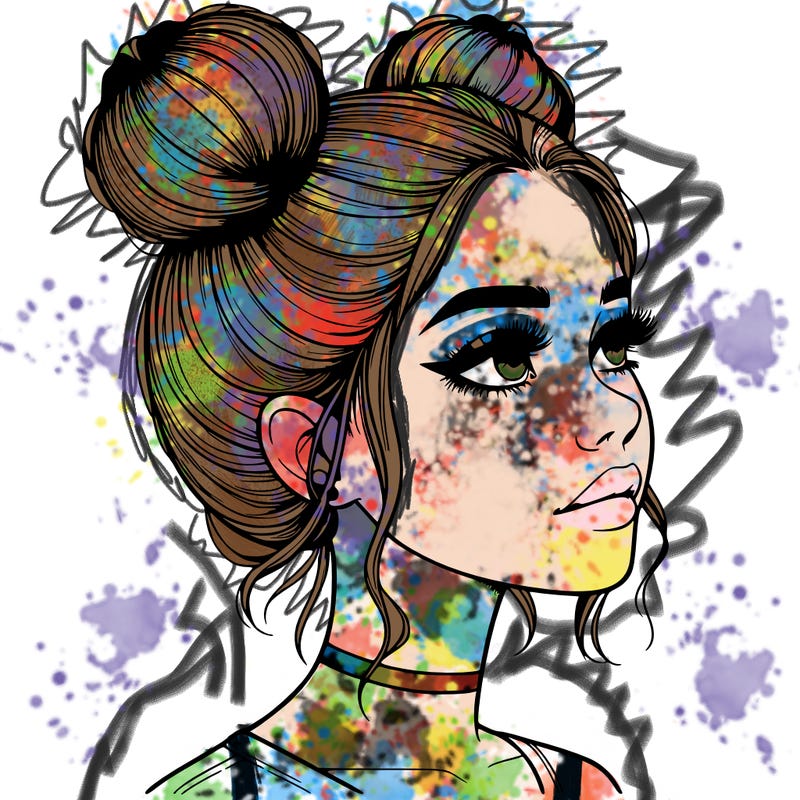 realistic girl with buns on the top of her head