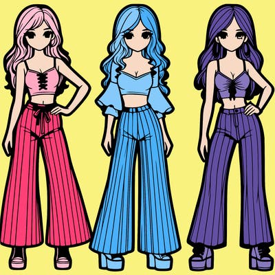 girls with flare pants and crop tops realistic