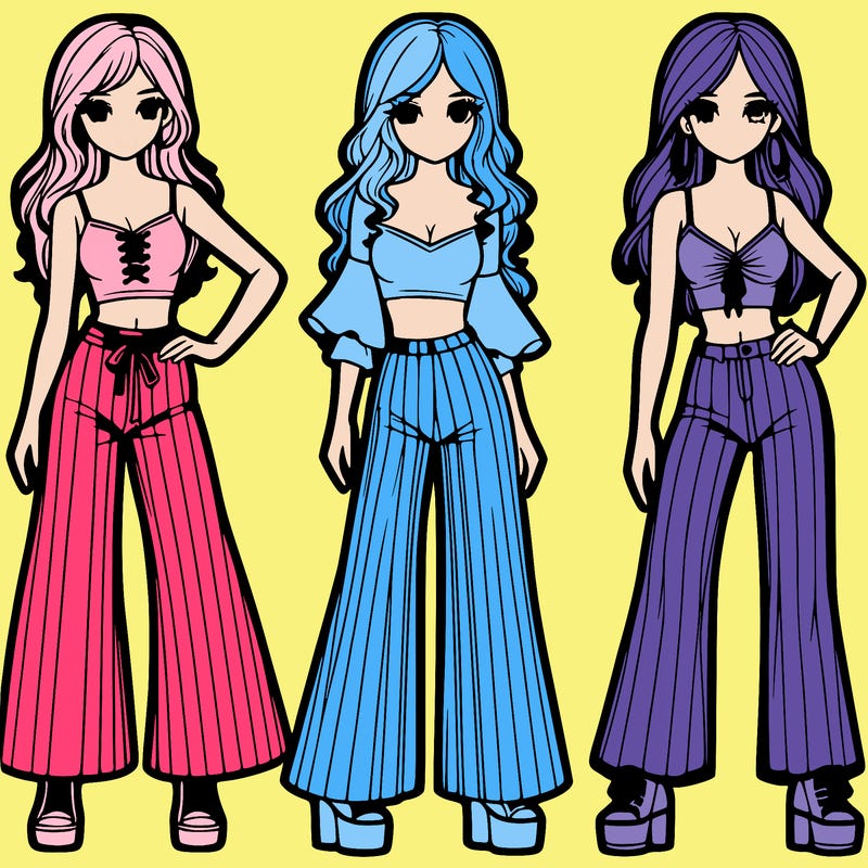 girls with flare pants and crop tops realistic