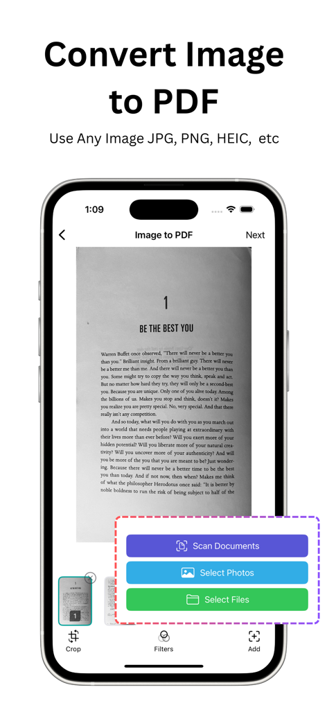 PDF Maker & Converter - PDFAPP - iPhone app screen showing how to convert images and documents to PDF