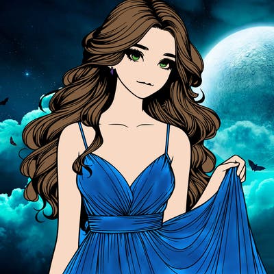 realistic girl in flowy silky prom dress