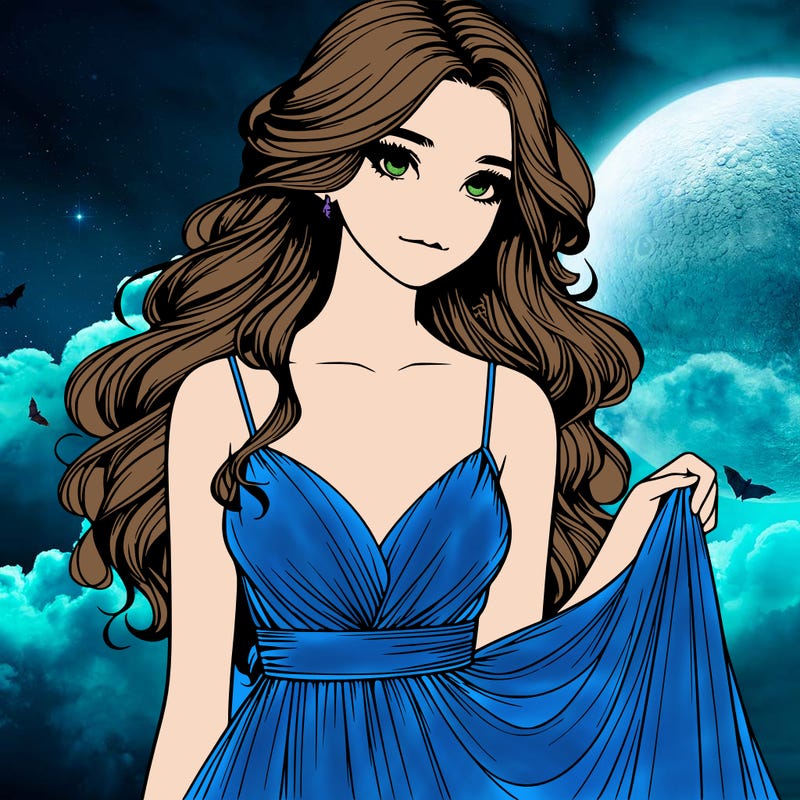 realistic girl in flowy silky prom dress