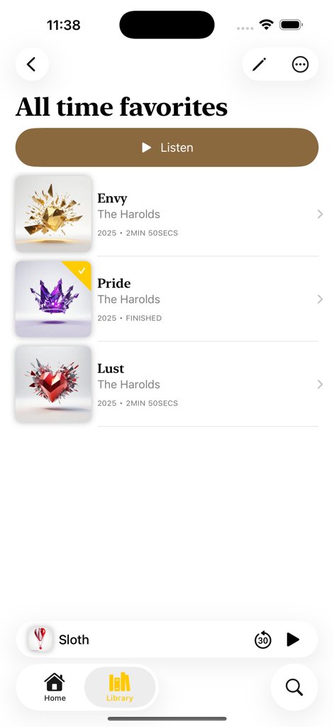 ShelfPlayer mobile app favorites library screen showing a list of audiobooks
