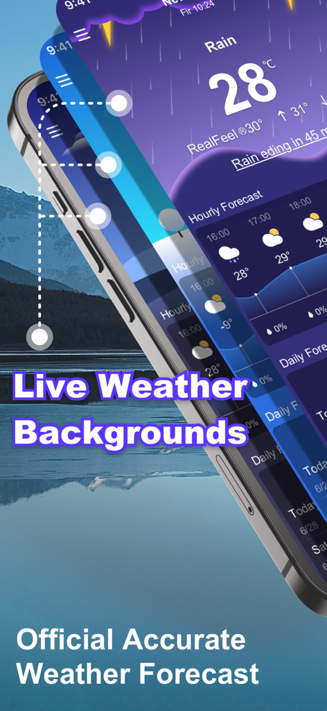 Weather app displaying live backgrounds and accurate local weather forecasts