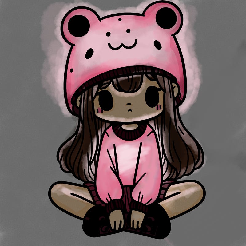 a girl wearing a frog hat and some frog socks