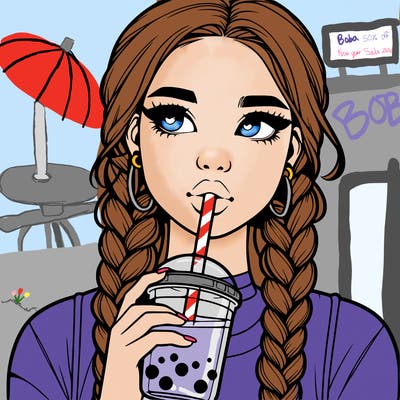 realistic girl with braided hair drinking boba
