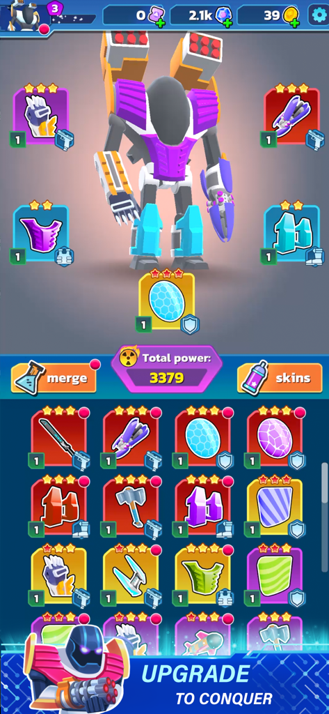 Interfaz de personalización de robot y mejora de armas en Mechangelion