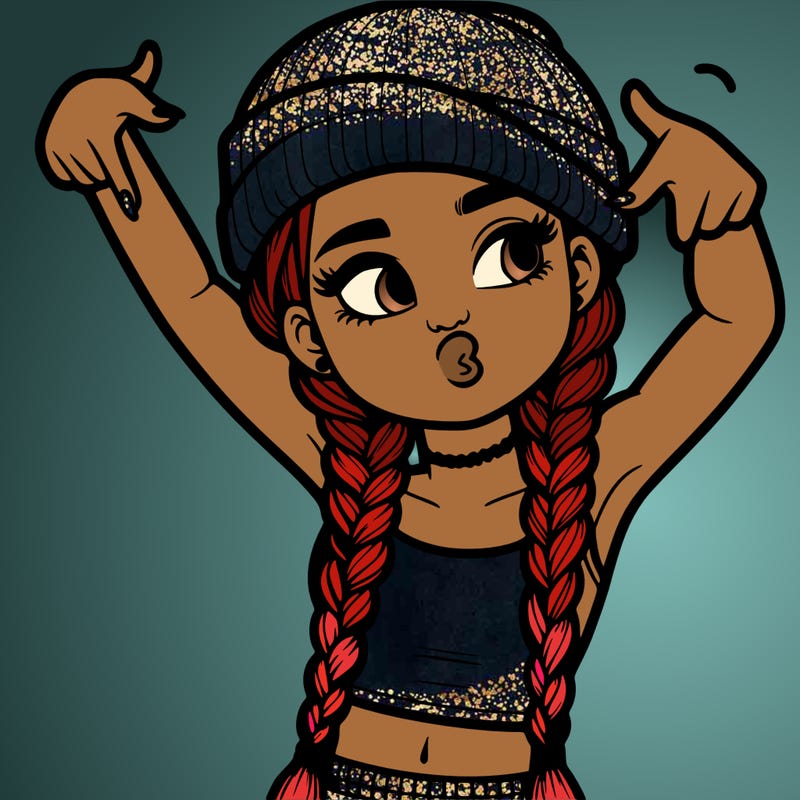 realistic teenage girl with braids and a beanie and crop top doing 🫶🏼