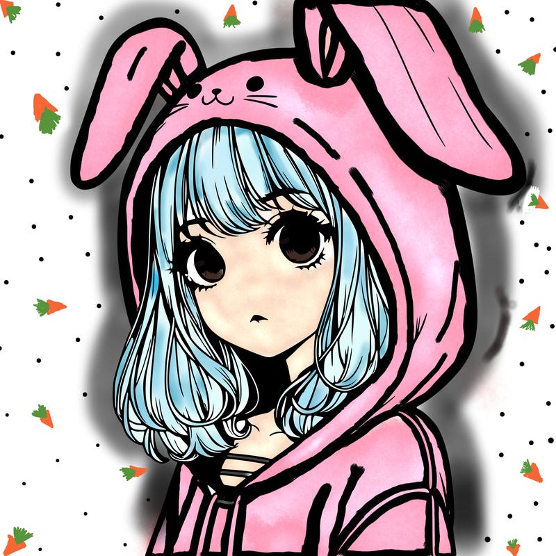 realistic girl wearing a bunny hoodie