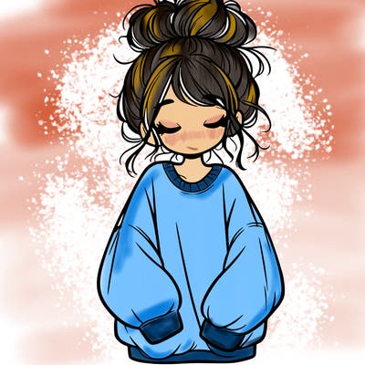girl with baggy sweatshirt and messy bun