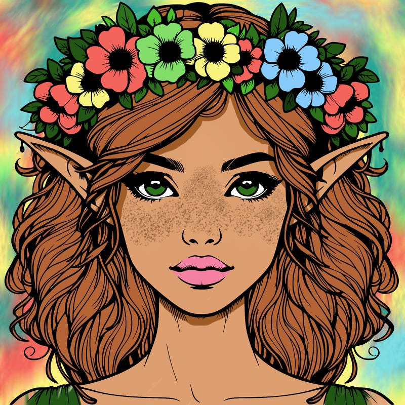 realistic female elf with flower crown