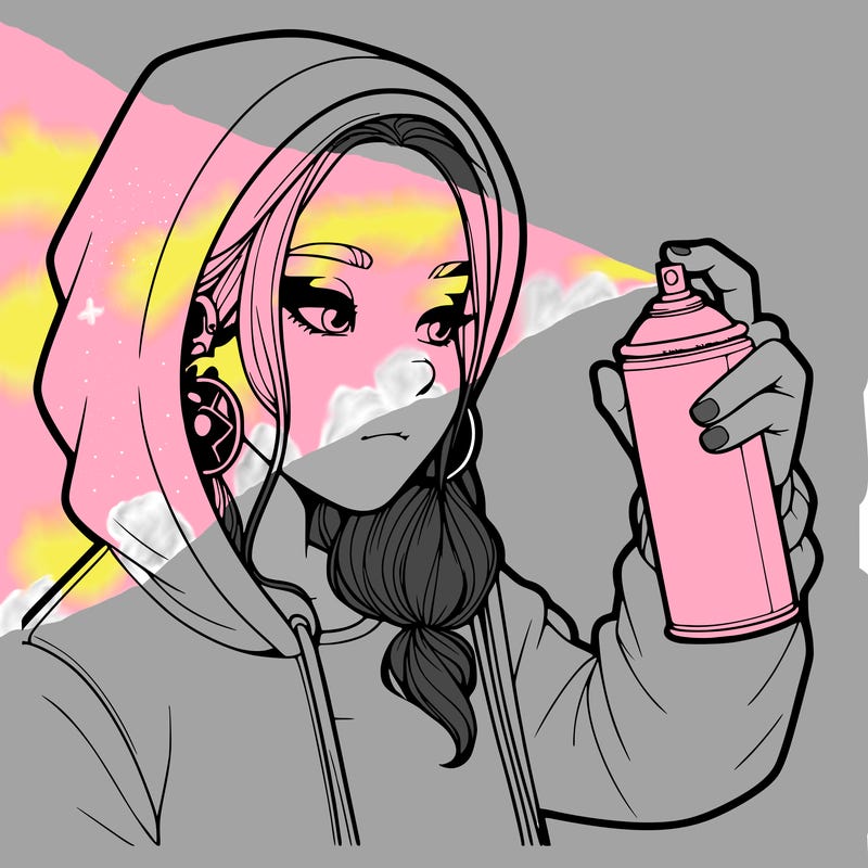 a realistic girl, spray painting