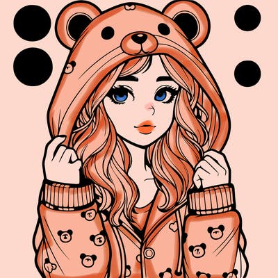 realistic girl in a animal pjs hoodie