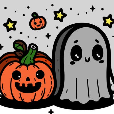 cute pumpkin and ghost