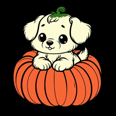 cute little puppy in a pumpkin
