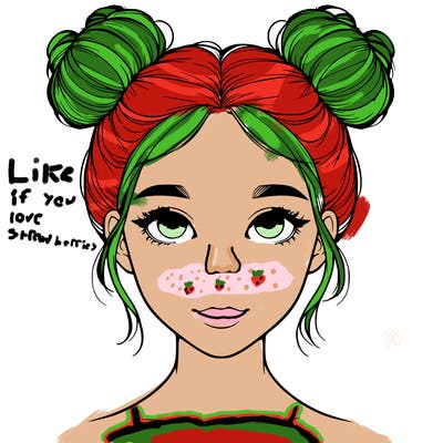 realistic girl with two buns on top of her head