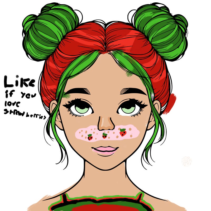 realistic girl with two buns on top of her head