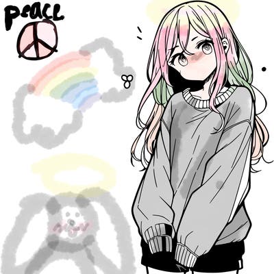 manga teen girl  in a sweater and baggy pants