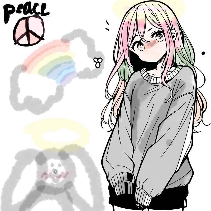 manga teen girl  in a sweater and baggy pants