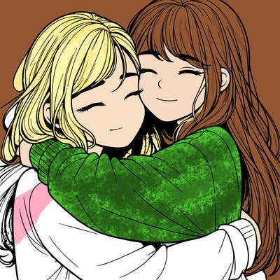 realistic two girls hugging