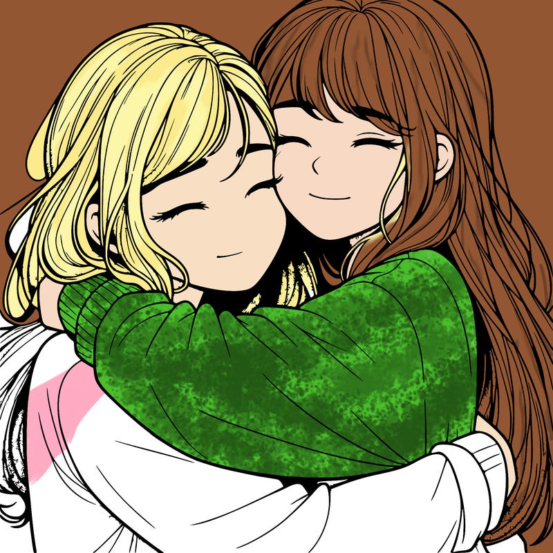 realistic two girls hugging