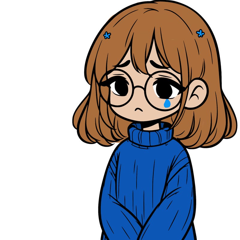 sad girl with glasses in a sweater