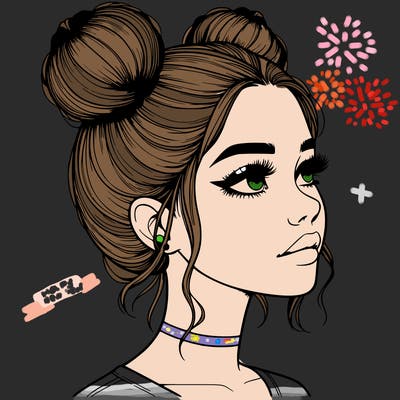 realistic girl with buns on the top of her head