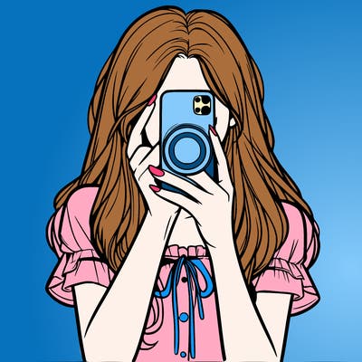 a realistic girl holding her phone taking pictures