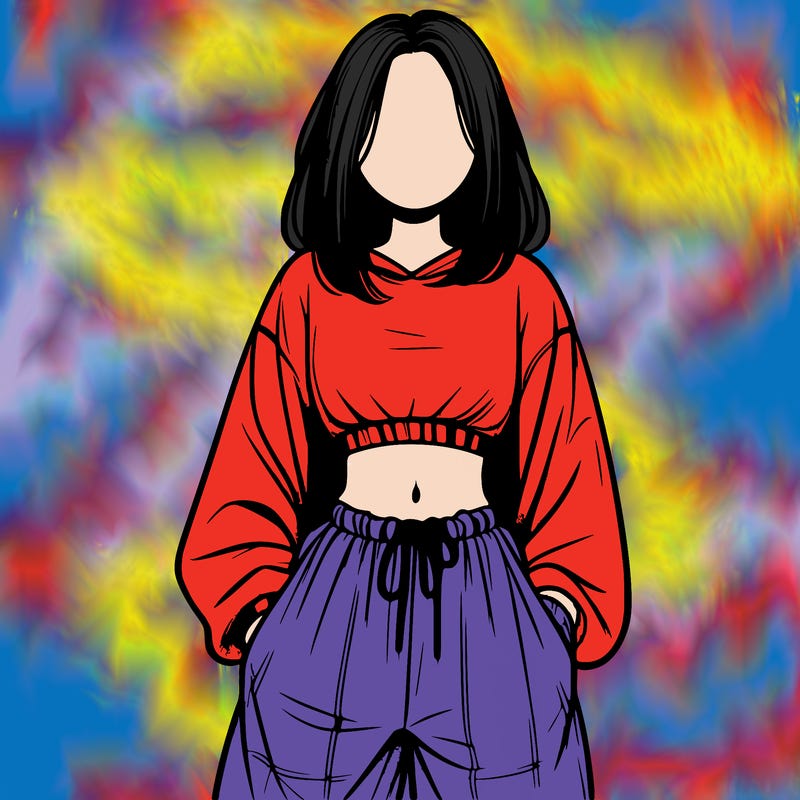 realistic girl faceless with baggy pants and a crop top