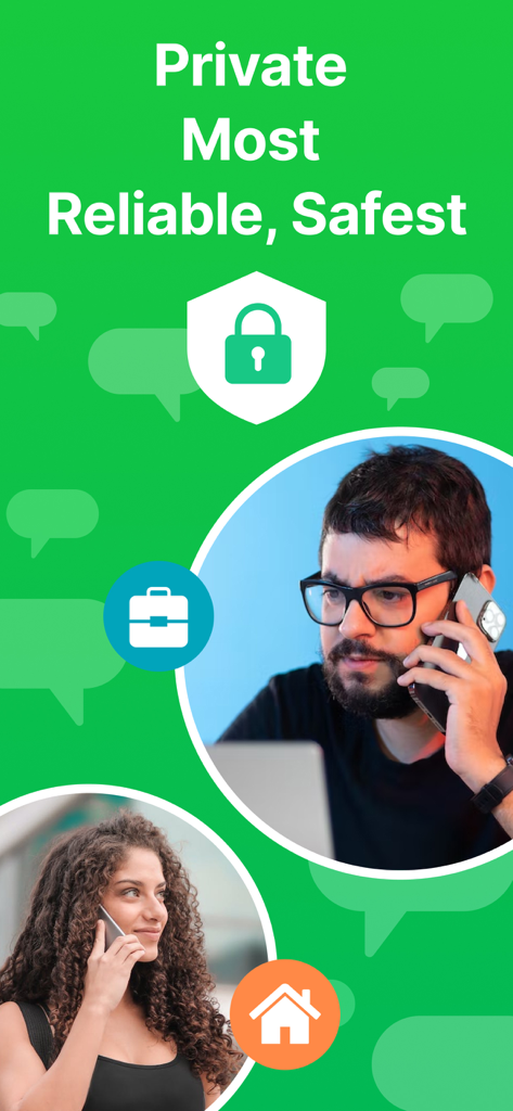 Second Number ® - Promotional graphic for Second Number app showing separate phone lines for business and personal use with security icons.