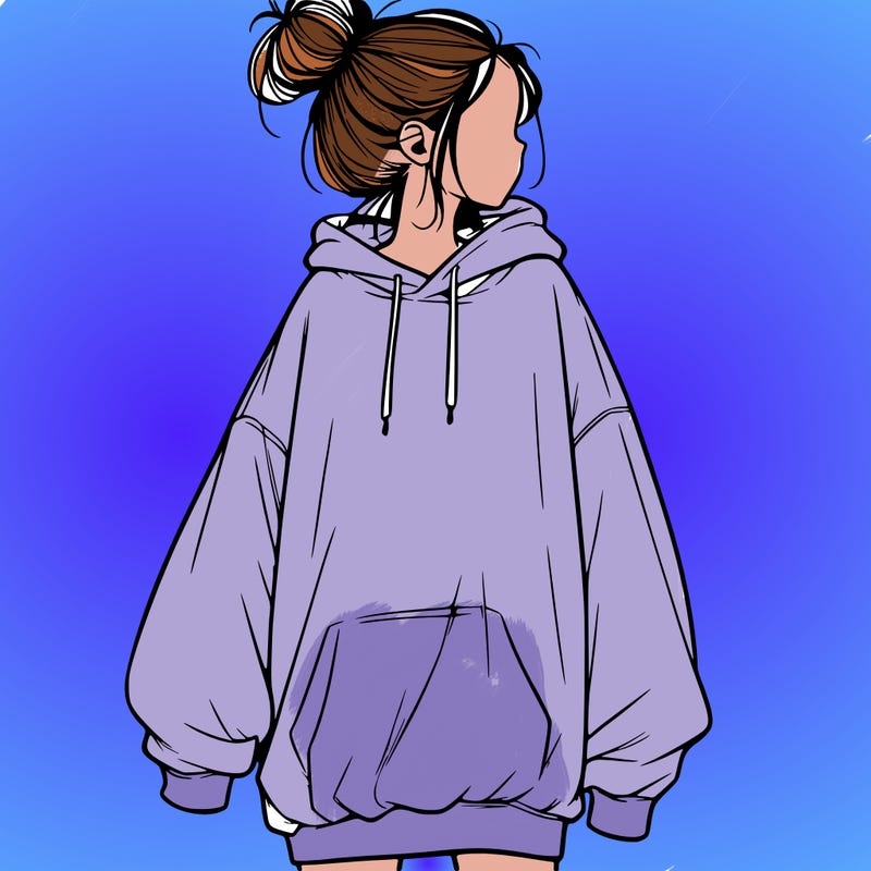 realistic girl with a oversized sweatshirt on and a bun