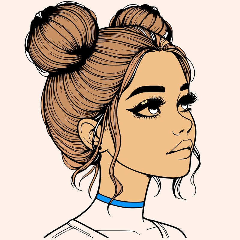 realistic girl with buns on the top of her head