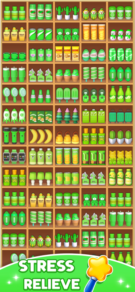 Goods Sorting Triple Match 3D - Triple matching puzzle game with shelves of sorted 3D goods and snacks