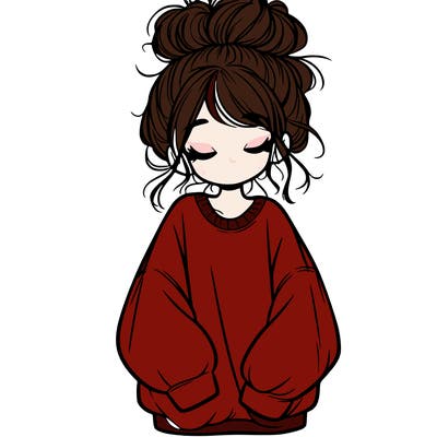 girl with baggy sweatshirt and messy bun