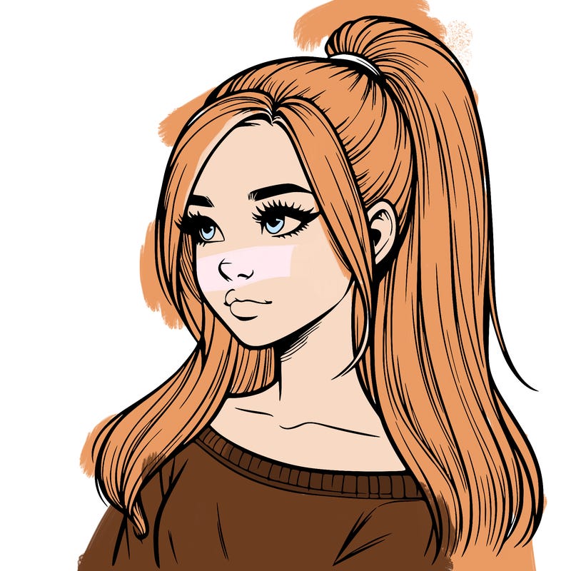 realistic girl with a high ponytail