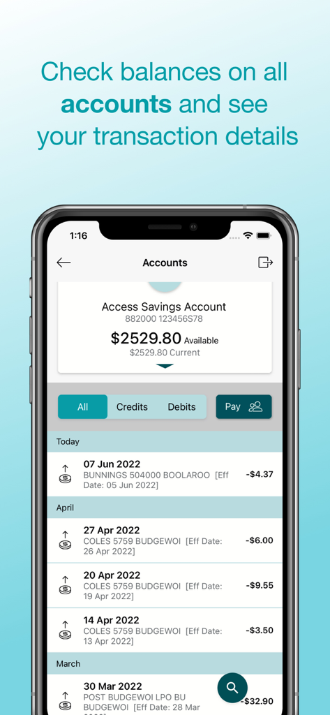 Unity Bank - Unity Bank app screen showing account balance and transaction history