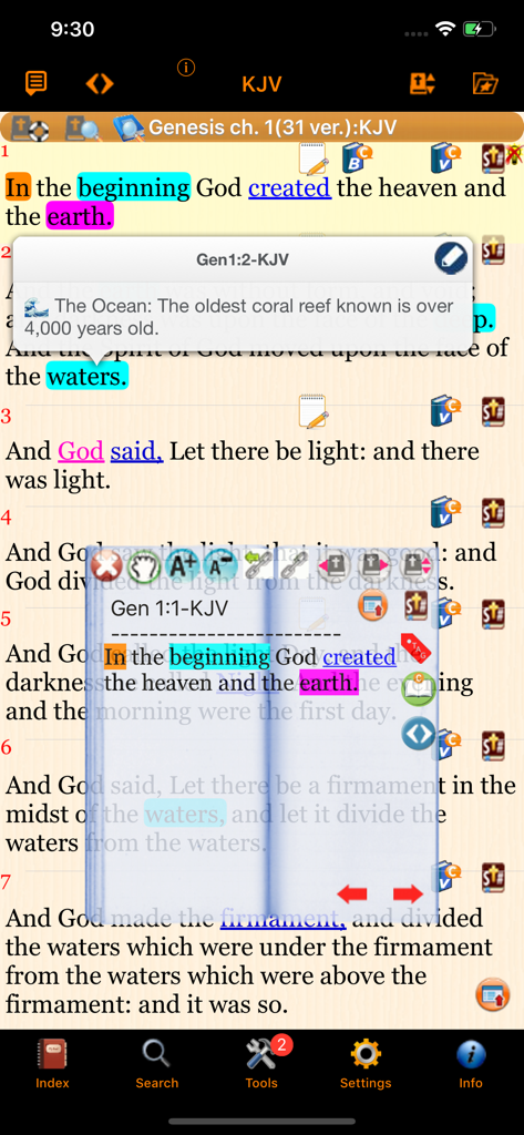 Handy Bible Pro - Interface of the Handy Bible Pro app showing multiple floating windows and highlighted scripture for advanced Bible study