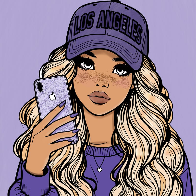 realistic beautiful girl wearing los ángeles cap holding an iphone