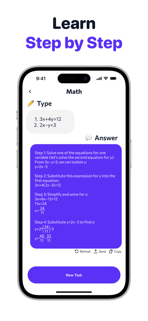 AI Homework: Solver Helper Pro - Step-by-step math problem solving screen on the AI Homework app