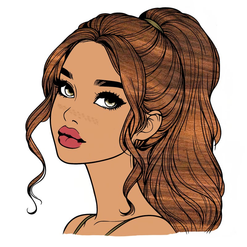 realistic girl with a ponytail on her hair and lips