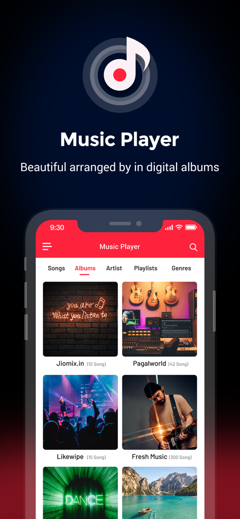 Player : Offline Music Player - The album library interface of the Offline Music Player app showing various music covers