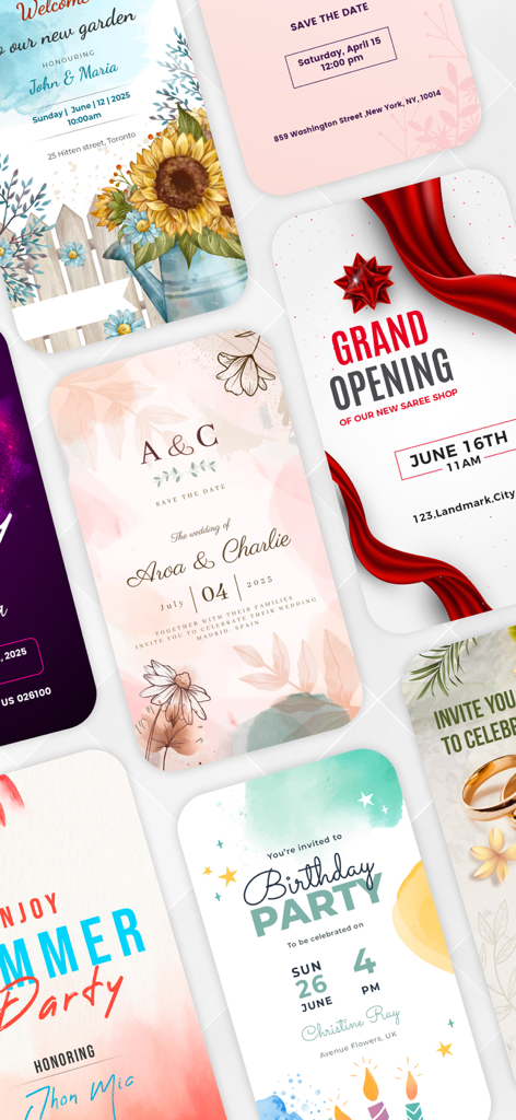 Invitation Maker : Invite Card - A collection of digital invitation card templates for weddings birthdays and grand openings