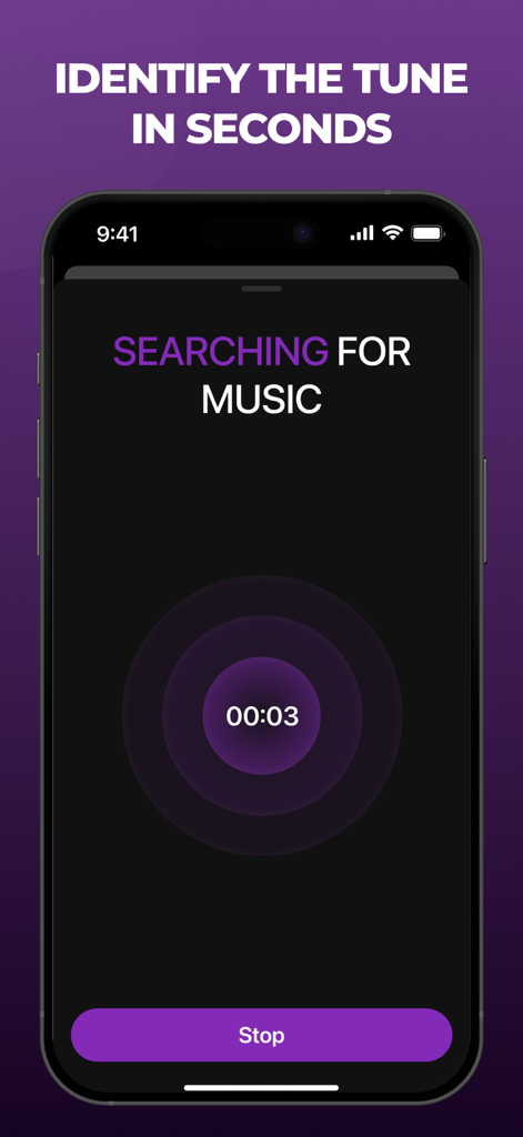 Tela de um aplicativo móvel mostrando uma interface de busca de música para programas de TV