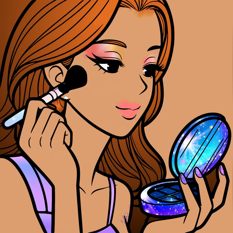 little girl putting on makeup