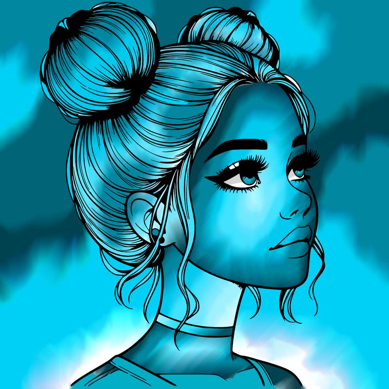 realistic girl with buns on the top of her head